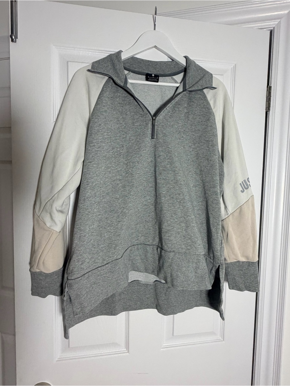 Nike Dri-FIT Oversized Colourblock Quarter Zip Sweatshirt Grey Cream XL